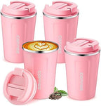 Sieral 4 Pcs 13 oz Travel Coffee Mug Insulated Reusable Coffee Cups with Leakproof Lid Stainless Steel Portable Tumbler for Keep Hot or Ice Milk Tea(Pink) by Sieral