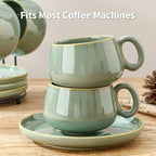 LUKA 7.77 oz Ceramic Cappuccino Cups with Saucers and Metal Stand, Set of 4 Large Unique Porcelain Coffee Cup for Latte, Cafe Mocha, Tea, Espresso, Dishwasher Safe, Wild Sage Earth Speckle - Image 4