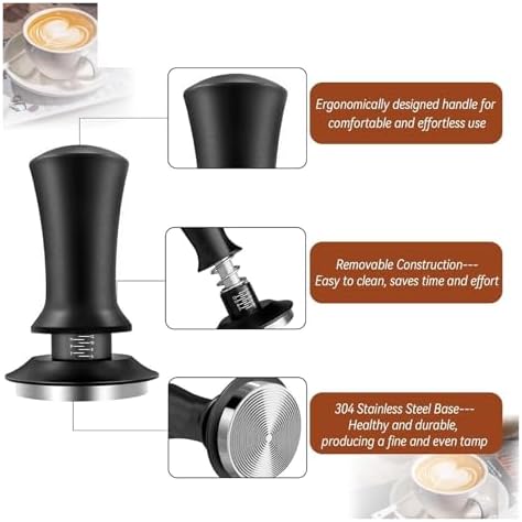 4 Pcs Coffee Utensil Stainless Steel Powder Press Hammer Loose Powder Needle Powder Ring Practical Professional Coffee Tools(Black 51MM-4 Pcs) - Image 6