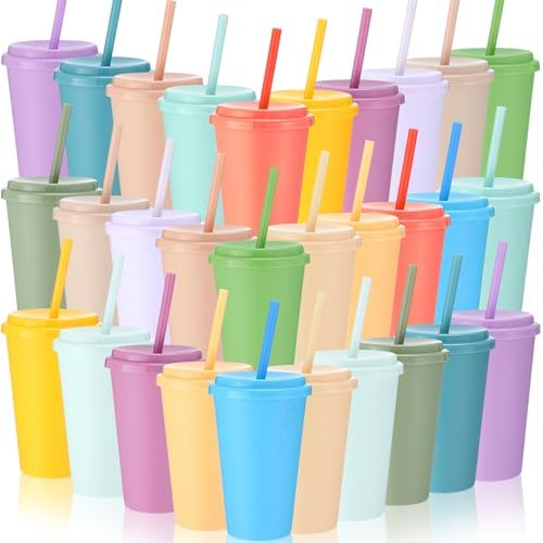 Honeydak 30 Pcs Reusable Plastic Tumbler with Lid&Straw,Glitter,Solid by Honeydak