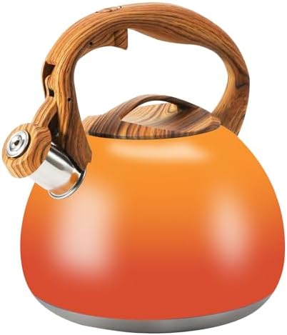 3.2Qt Stainless Steel Whistling Tea Kettle Stovetop, Orange by FOEDO
