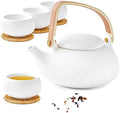 ZENS Japanese Tea Set with 4 Cups, 27oz Ceramic Infuser Pot for Loose Tea by ZENSLIFESTYLE