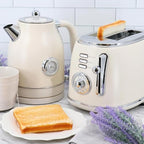 1.8 Quart Electric Tea Kettle and 2 Slice Toaster Combo, Matte Cream, Retro Kitchen Appliance Set with Adjustable Browning and Water Temperature Gauge - Image 3