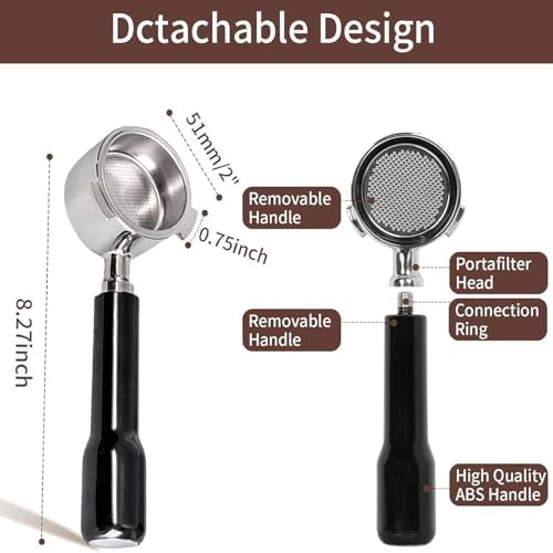 51mm Bottomless Portafilter,Naked Bottomless Portafilter 2 Ears with Stainless Steel Double Shot Capacity Cup Filter Basket Compatible for Delonghi ECP3420/EC155/BCO430/EC260 - Image 2