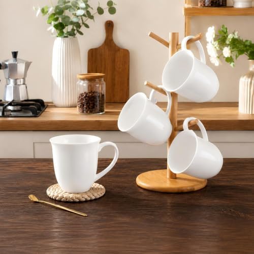 Fine Bone China Coffee Mugs Set of 2, 13 oz,White - Image 6