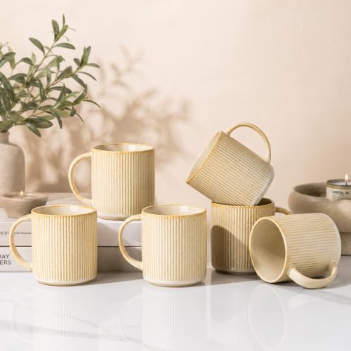 theterra Ceramic Coffee Mugs Set of 6, 14.2 oz Coffee Cups with Handle by TheTerra