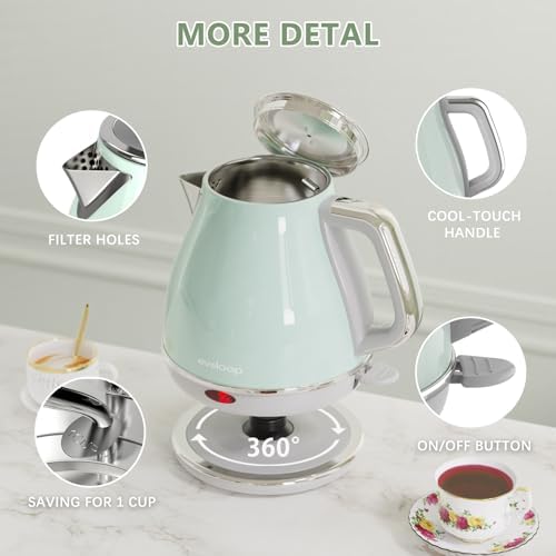 Evoloop Electric Tea Kettle, 1500W /1.0L Hot Water Boiler Heater Pot, Retro Small Electric Kettle, 100% Stainless Steel BPA Free Electric Teapot, Auto Shut-Off & Boil-Dry Protection - Image 4