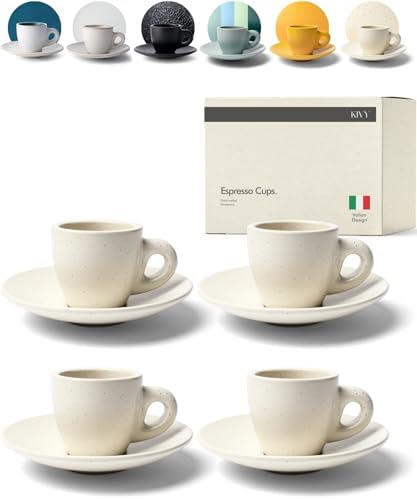 KIVY Espresso Cups Set 4x 3oz - Thick Walled Stoneware - Dishwasher Safe by KIVY