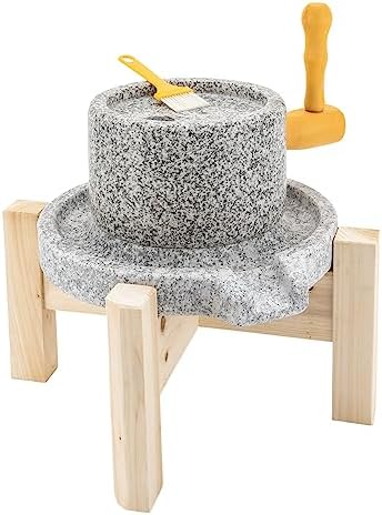 Stone Grain Mill (Solid Wood Base) - Household Traditional Countertop Grinder，Artisanal Natural Stone Grain Mill for Wheat/Spices & Coffee Beans, Ideal for Breads & Tortillas by Unknown