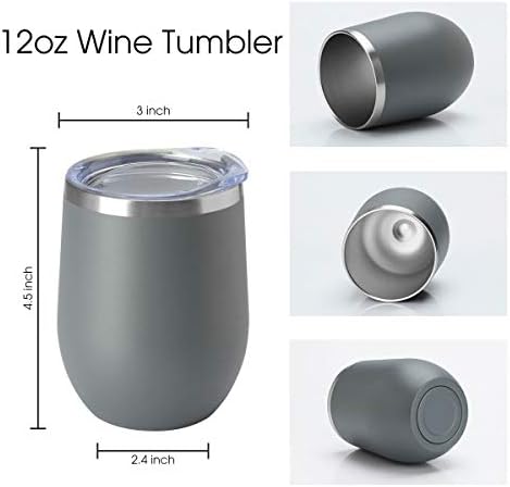 HASLE OUTFITTERS 12oz Wine Tumbler with Lid Stemless Wine Glasses Double Wall Vacuum Travel Mugs stainless steel Coffee Cup for Cold & Hot Drinks Wine Coffee Cocktails Beer 6 Pack Grey - Image 3
