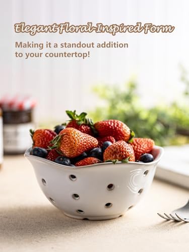 Gomakren Ceramic Berry Basket Set of 2, Elegant Fruit Basket Container & Ceramic Pour Over Coffee Dripper, Single-Hole Cone Brewer - Image 6