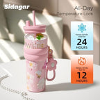 24 oz Ceramic Lined Insulated Stainless Steel Tumbler, Floral Pink - Image 5
