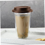 HEALLILY Double Wall Glass Coffee Cup with Silicone Lid 350ml - Image 2