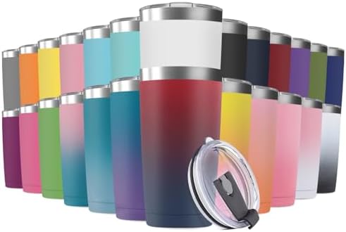 25 Pack 20oz Tumbler Vacuum Insulated Travel Mug with Lids, Stainless Steel Double Wall Bulk Cup for Home, Office, Outdoor Suitable for Vehicle Cup Holders Assorted Colors by Deitybless
