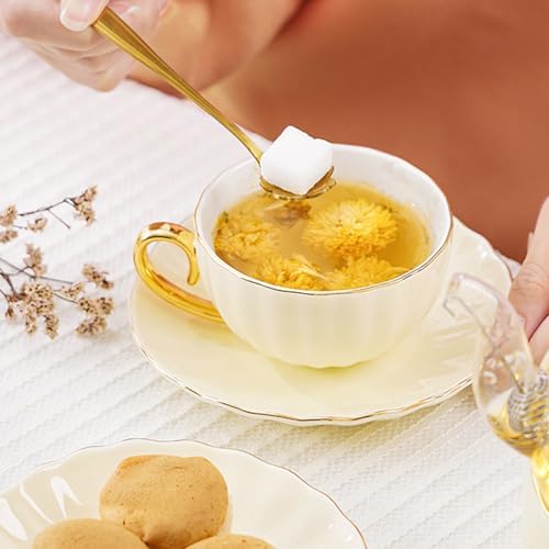 ICHAG Bone China Pumpkin Cup & Saucer Set of 6, 5 colors,8oz, Real Gold Trim on Cup Rim & Handle, Dual-Purpose for Coffee & Tea, Luxury Elegant Tea Cups with 6 Matching Spoons - Image 6