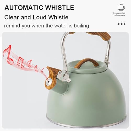 Whistling Tea Kettle,3.1 Quart Stainless Steel Water Kettle Work for All Stovetops with Folding Handle for Boiling Water Coffee or Milk (Off-White) - Image 4