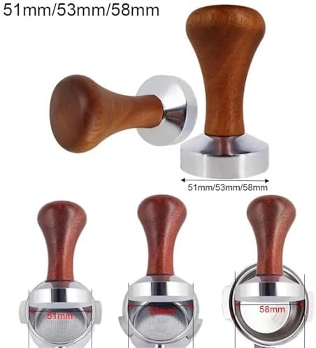 Espresso Tamper with Stainless Steel Base Vintage Wood Handle Coffee Press Tools Home Barista Accessories for Portafilter Machine(53.3mm) - Image 2