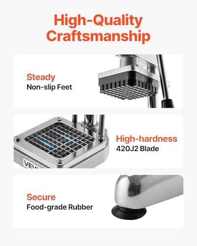 VEVOR Commercial French Fry Cutter, Stainless Steel Vegetable Fruit Chopper with 3 Replacement Blades 1/2-Inch 3/8-Inch 1/4-Inch, Manual Potato Slicer Dicer for Restaurants & Home Kitchen - Image 5