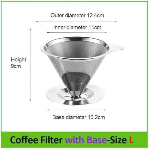 Genérico Reusable Coffee Filter Holder Double Layer 304 Stainless Steel Tea Strainer Making Tool(Size L-with base) - Image 2