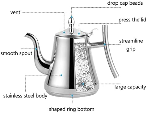 Kettle Water Tea Pot Stainless Steel Tea Infuser Filter Metal Coffee Pot Gas Stove Induction Cooker Tea Kettle Hotel Filter Milk Tea Pot (Color : Gold 1L) (Silver 1.5l) - Image 6