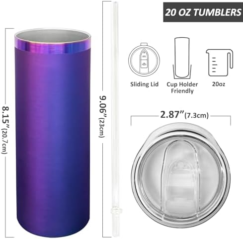 20 oz Skinny Tumblers Bulk with Lids and Straws Blue,8 pack - Image 2