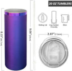 20 oz Skinny Tumblers Bulk with Lids and Straws Blue,8 pack - Image 2