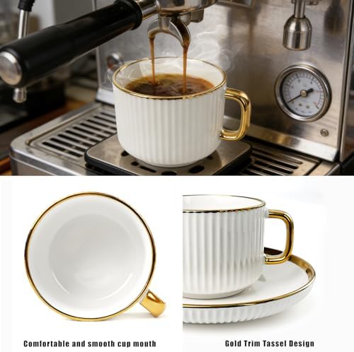 Coffee Cup and Saucer Set of 4, 5 oz Ceramic Espresso Cups Set - Image 4