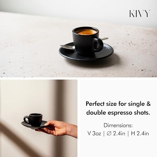 KIVY Espresso Cups Set 4x 3oz - Thick Walled Stoneware - Dishwasher Safe - Image 4
