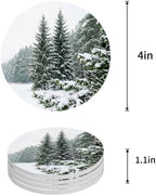Natural Landscape Coasters for Drinks, Set of 86 Winter Snow-Covered Pine Trees Green Absorbent Ceramic Coaster with Cork Base Decor for Wooden Table & Bar, Housewarming Gift Home Decor - Image 4