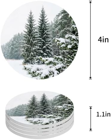 Natural Landscape Coasters for Drinks, Set of 86 Winter Snow-Covered Pine Trees Green Absorbent Ceramic Coaster with Cork Base Decor for Wooden Table & Bar, Housewarming Gift Home Decor - Image 4