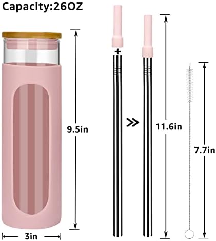 Tronco 26 oz Glass Tumbler with Lid & Straw, Reusable Iced Coffee Cups and Smoothie Cup with Bamboo Lid for Boba Tea, Coffee, Juice, BPA-Free Borosilicate Glass Cup for Home, Office & Gifts – 2 Pack - Image 6