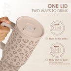 SANDJEST Leopard Tumbler with Handle, Insulated Cup Stainless Steel Travel Mug Cup, Gifts for Women Girl on Birthday Christmas, Tan Leopard, 40oz - Image 4
