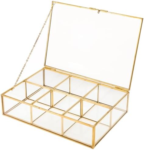 Gold Glass Tea Bag Organizer, Tea bag Storage Glass Box (6 Compartments) by HighFree