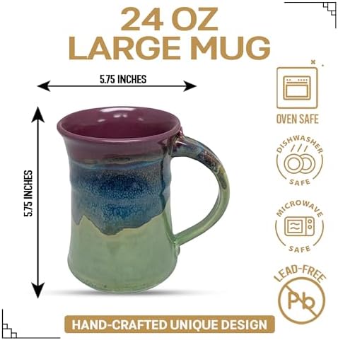 Clay in Motion Handmade Ceramic Mug 24 oz, Large Coffee Mug, Hand Painted Stoneware, Dishwasher Microwave & Oven Safe, Lead-Free, Made in USA Since 1981 (Mossy Creek) - Image 2