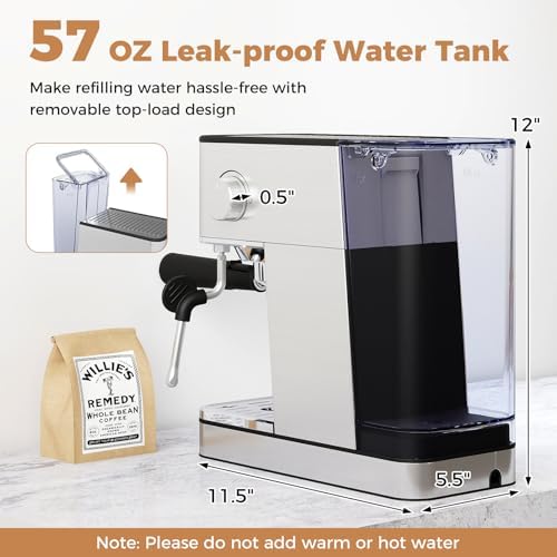 COSTWAY Espresso Machine 20 Bar, Compact Stainless Steel Coffee Maker - Image 3