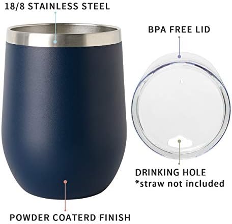 COMOOO Stainless Steel Wine Tumbler 4 Pack with Lid and Straw 12oz Double Wall Vacuum Insulated Wine GlassTumbler Cup for Hot and Cold Drinks, Coffee, Wine, Cocktails, Navy, 4 Pack - Image 2