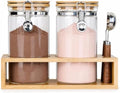 Glass Protein Powder Container Set, 40oz Airtight Collagen Storage Jars with Bamboo Lids & 1 TBSP Measuring Spoons (2 Pack) - Wide Mouth Aesthetic Countertop Dispenser Organizer for Kitchen by KKCHOMEACCENTSGmbH