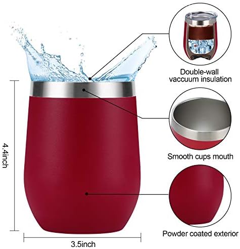 6 Pack Stainless Steel Wine Tumblers, 12Oz Insulated Wine Tumbler, Double Wall Insulated Wine Glass, Stainless Steel Stemless Wine Cups with Lids for Coffee, Wine, Cocktails, Champaign, Wine Red - Image 6