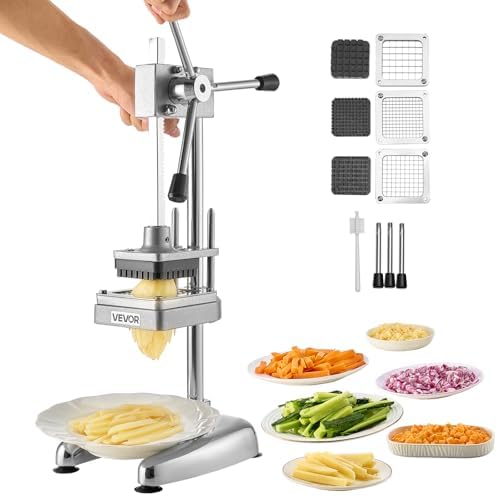 VEVOR Commercial French Fry Cutter, Stainless Steel Vegetable Fruit Chopper with 3 Replacement Blades 1/2-Inch 3/8-Inch 1/4-Inch, Manual Potato Slicer Dicer for Restaurants & Home Kitchen by VEVOR