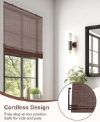 32" W x 72" H Cordless Bamboo Roller Shades for Interior, Coffee - Image 2