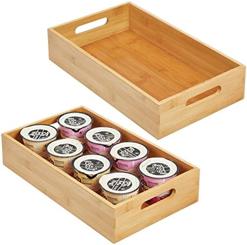 mDesign Wide Bamboo Kitchen Cabinet & Fridge Drawer Organizer Tray - Storage Bin with Handles for Cutlery, Serving Spoons, Cooking Utensils, Appliances - Echo Collection, 2 Pack, Natural Wood by mDesign