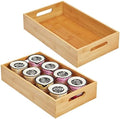 mDesign Wide Bamboo Kitchen Cabinet & Fridge Drawer Organizer Tray - Storage Bin with Handles for Cutlery, Serving Spoons, Cooking Utensils, Appliances - Echo Collection, 2 Pack, Natural Wood by mDesign