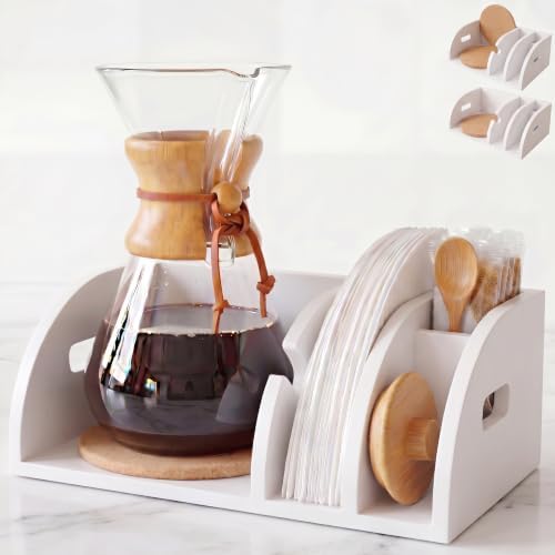 3-in-1 Chemex Caddy with 2 Cork Mats, Coffee Filters/Accessories Organizer, Pour-Over Station, White Bamboo by Unknown