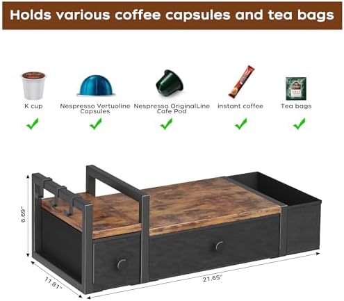 Homeiju Coffee Pod Drawers - K Cup Organizer, Nespresso Pods Holder with Mug Rack, Coffee Holder for Countertop, 52 Capacity Pods, Suitable for Kitchens, Offices and Coffee Bars(Brown) - Image 5