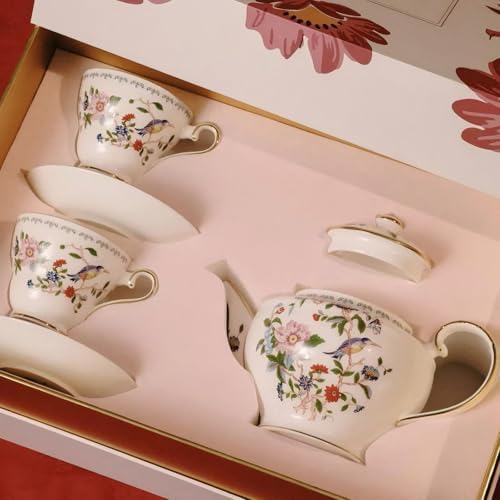 Aynsley Vintage Porcelain Tea Set for Women Tea Party, 5 Piece Cup and Saucer Set, Wedding Floral Teapot Set for Adults(Flower Style) - Image 3