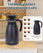 GiNT 2.2L / 74Oz Thermal Coffee Carafe, Insulated Stainless Steel Coffee Carafes for Keeping Hot/Double Walled Vacuum Thermal Carafe (Black) - Image 6