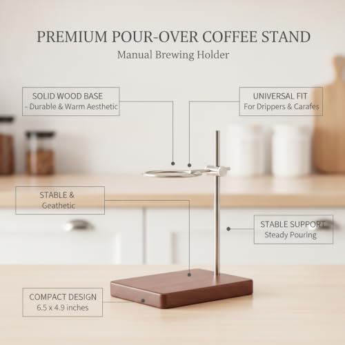Solid Wood Pour-Over Coffee Stand, Open Frame Manual Brewing Holder for Standard Drippers and Carafes, Kitchen Counter Organizer - Image 4