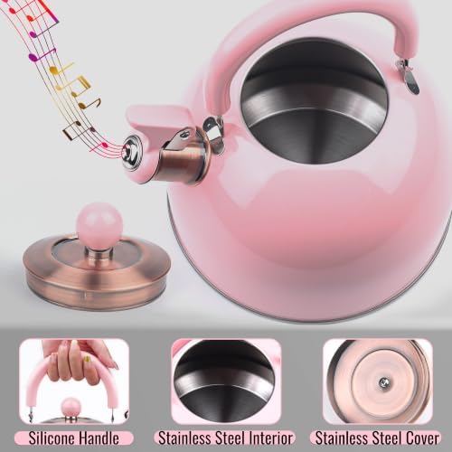 V&L 2.6 Qt Pink Whistling Tea Kettle for Stovetop - Image 5