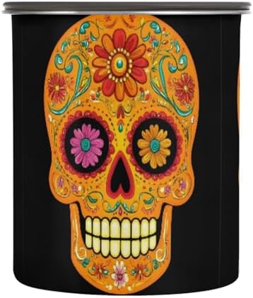 Stainless Steel Coffee Storage Containers with Airtight Lid, Sugar Skull Flower Mexican 17oz Food Storage Container Kitchen Canister for Tea, Coffee Beans, Ground, Sugar Storage by Quteprint