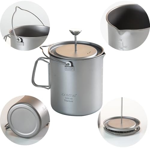 Titanium French Press Pot 1000mL/35 fl ozCoffee Maker Camping with Lid and Filter Titanium French Press Cup Backpacking for Outdoor Hiking Camp (1000ml) - Image 3